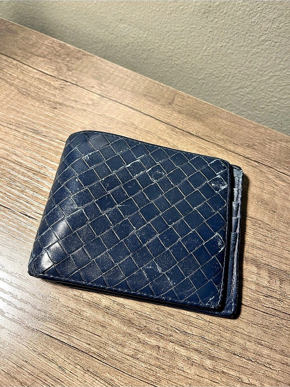 BOTTEGA VENETA Intrecciato Leather Bifold Wallet in Blue